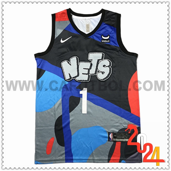 Maglia Brooklyn Nets (BRIDGES #1) 2024/25 Nero/Grigio/Blu/Rosso