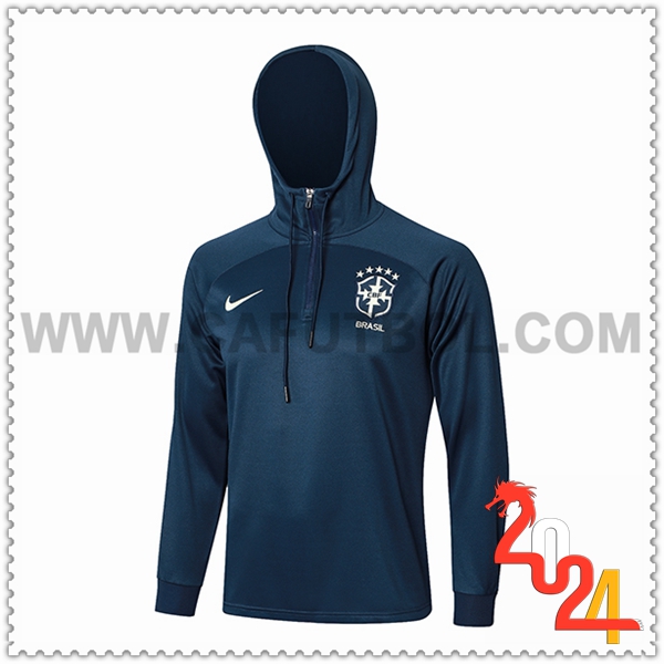 Felpa Con Cappuccio Brasile blu navy 2024 2025