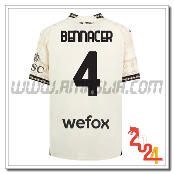 Maglia Calcio Atalanta BENNACER #4 Quarto 2023 2024 Bianco