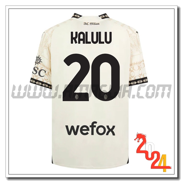 Maglia Calcio Atalanta KALULU #20 Quarto 2023 2024 Bianco