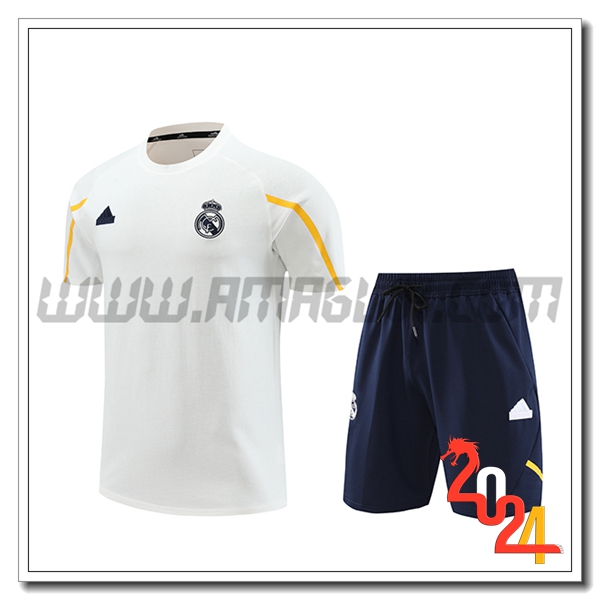Kit Maglia Allenamento + Pantaloncini Real Madrid Bianco/Nero 2024 2025