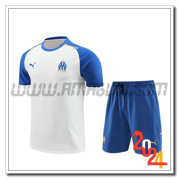 Kit Maglia Allenamento + Pantaloncini Marsiglia Bianco/Blu 2024 2025