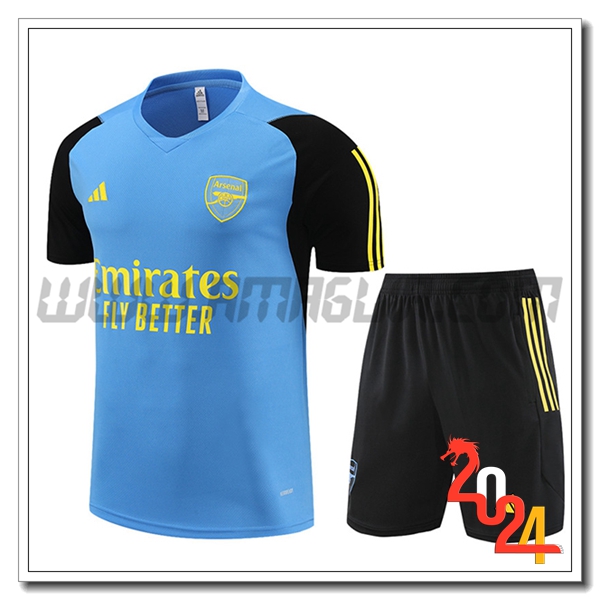 Kit Maglia Allenamento + Pantaloncini Arsenal Blu/Nero/Giallo 2024 2025
