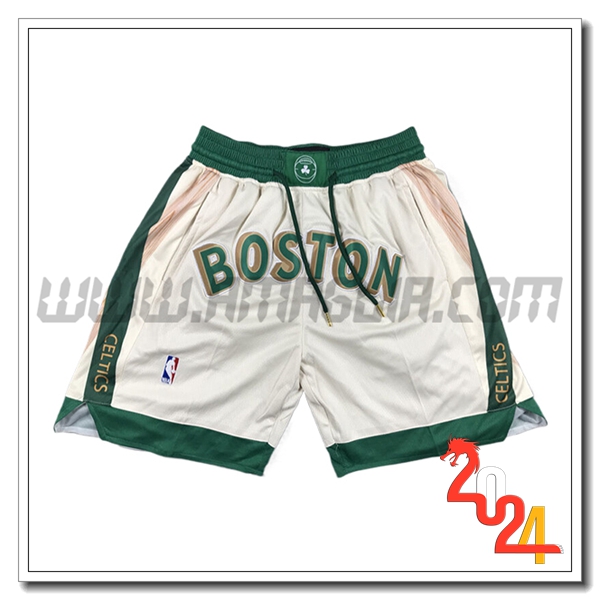 Pantaloncini NBA Boston Celtics 2024/25 Beige/Verde -02