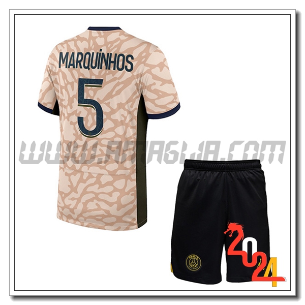 Kit Maglia PSG Bambino MARQUINHOS #5 Quarto 2023 2024