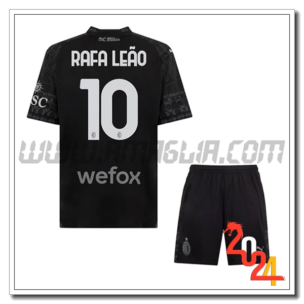Kit Maglia AC Milan Bambino RAFAEL LE脙O #10 Quarto 2023 2024 Nero