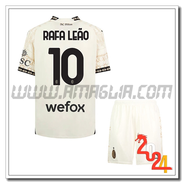Kit Maglia AC Milan Bambino RAFAEL LE脙O #10 Quarto 2023 2024 Bianco