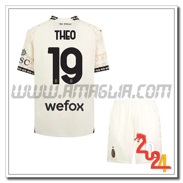 Kit Maglia AC Milan Bambino THEO #19 Quarto 2023 2024 Bianco