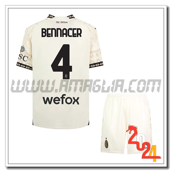 Kit Maglia AC Milan Bambino BENNACER #4 Quarto 2023 2024 Bianco