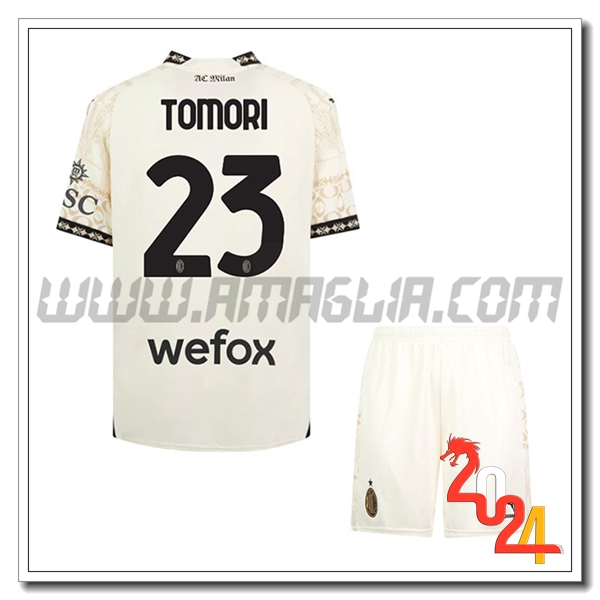 Kit Maglia AC Milan Bambino TOMORI #23 Quarto 2023 2024 Bianco