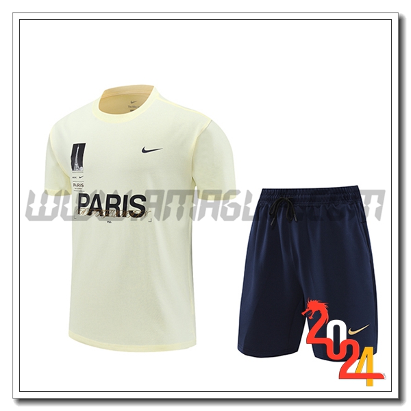 Kit Maglia Allenamento + Pantaloncini PSG Beige/Nero 2024 2025