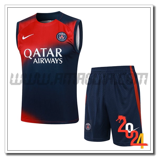 Kit Canotta Allenamento + Pantaloncini PSG Rosso/Blu 2024 2025