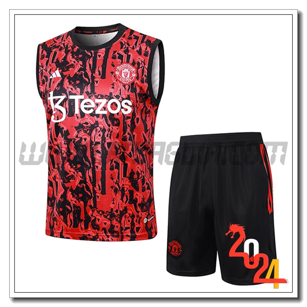 Kit Canotta Allenamento + Pantaloncini Manchester United Rosso/Nero 2024 2025