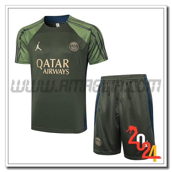 Kit Maglia Allenamento + Pantaloncini Jordan PSG Verde 2024 2025