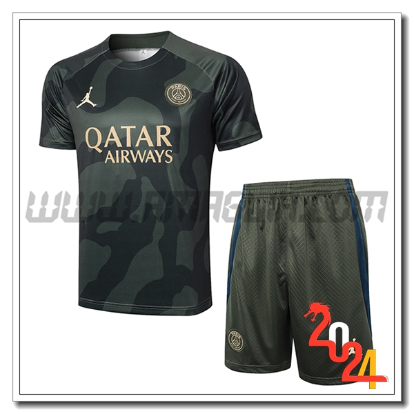 Kit Maglia Allenamento + Pantaloncini Jordan PSG Verde 2024 2025 -02