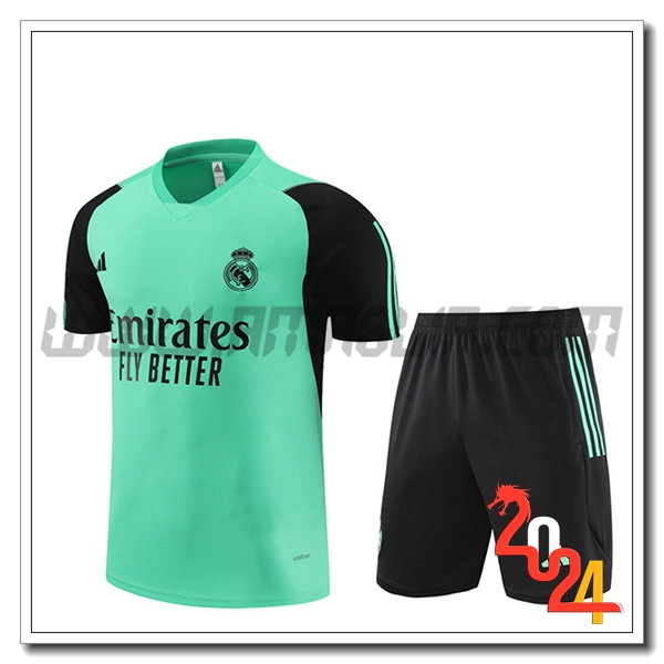 Kit Maglia Allenamento + Pantaloncini Real Madrid Verde/Nero 2024 2025