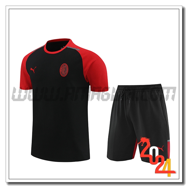 Kit Maglia Allenamento + Pantaloncini AC Milan Nero/Rosso 2024 2025