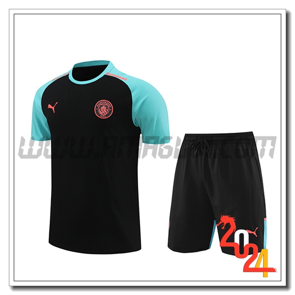 Kit Maglia Allenamento + Pantaloncini Manchester City Nero/Blu 2024 2025