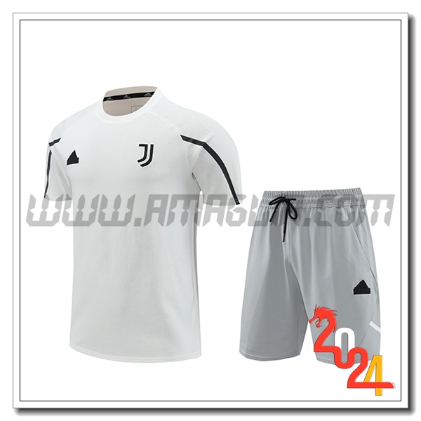 Kit Maglia Allenamento + Pantaloncini Juventus Bianco/Nero/Grigio 2024 2025
