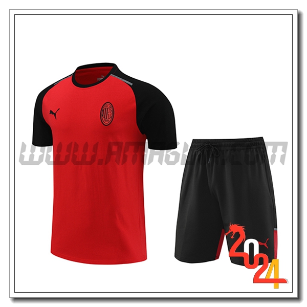 Kit Maglia Allenamento + Pantaloncini AC Milan Rosso/Nero 2024 2025
