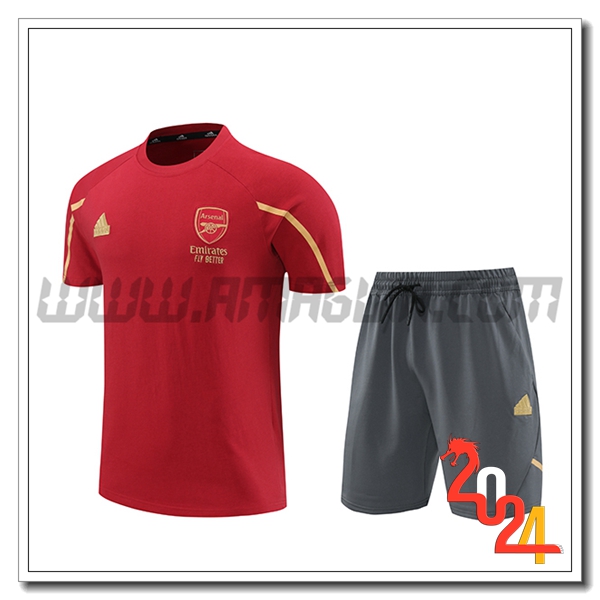 Kit Maglia Allenamento + Pantaloncini Arsenal Rosso/Giallo/Grigio 2024 2025