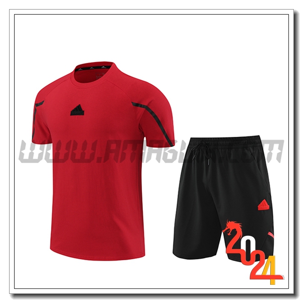 Kit Maglia Allenamento + Pantaloncini Adidas Rosso/Nero 2024 2025