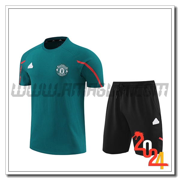 Kit Maglia Allenamento + Pantaloncini Manchester United Verde/Nero 2024 2025