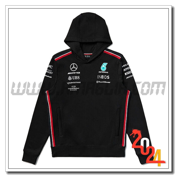Felpa Cappuccio F1 Mercedes Benz Team Nero/Rosso 2024