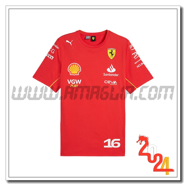 Maglietta F1 Scuderia Ferrari Team #16 Rosso/Nero/Giallo 2024