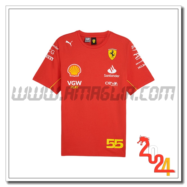 Maglietta F1 Scuderia Ferrari Team #55 Rosso/Nero/Giallo 2024