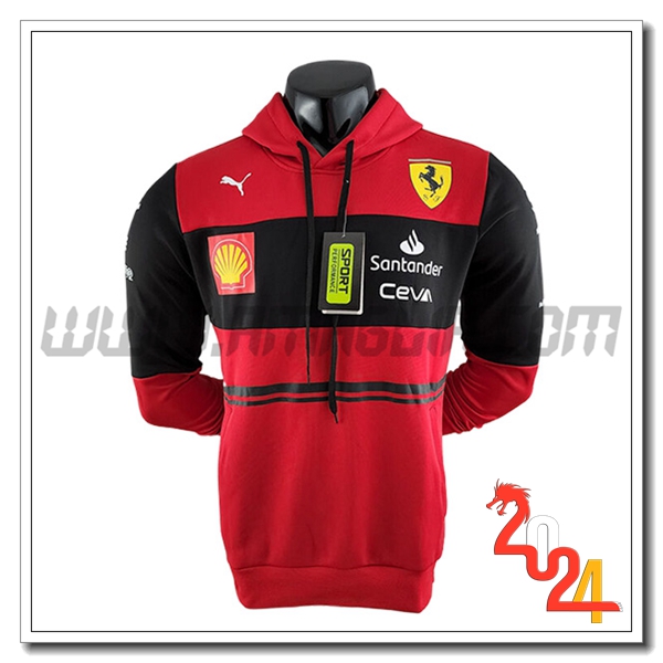 Felpa Cappuccio F1 Scuderia Ferrari Team Nero/Rosso 2024
