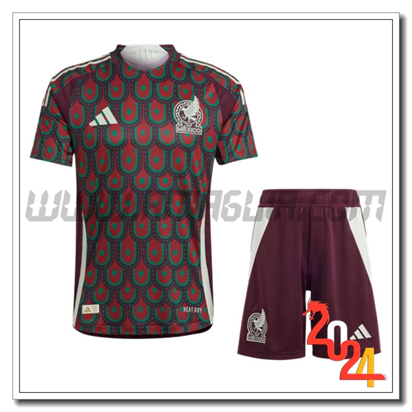 Kit Maglia Messico Prima + Pantaloncini 2024 2025 Rosso Scuro