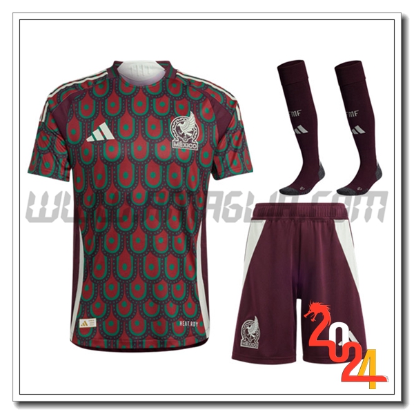 Kit Maglia Messico Prima (Pantaloncini + Calzini) 2024 2025 Rosso Scuro