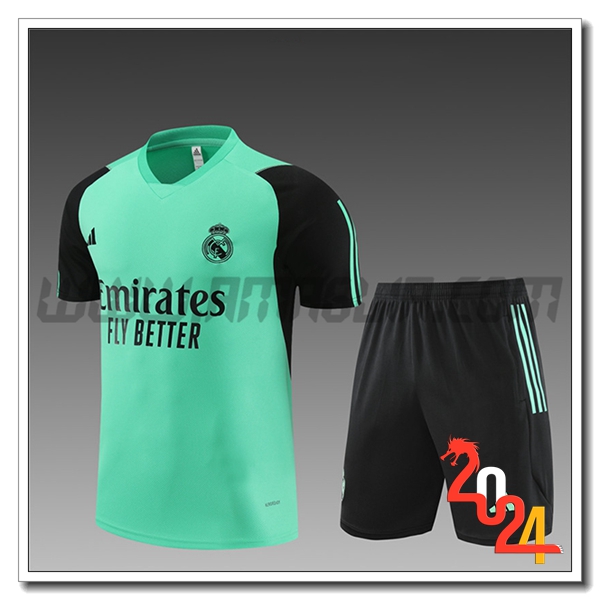 Kit Maglia Allenamento + Pantaloncini Real Madrid Bambino Verde/Nero 2024 2025