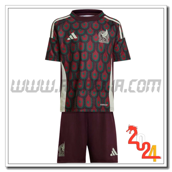 Kit Maglia Messico Bambino Prima 2024 2025 Rosso Scuro
