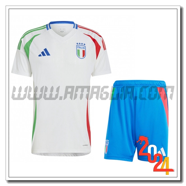 Nuovo Kit Maglia Italia Bambino Seconda 2024 2025 Bianco