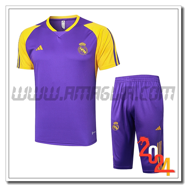 Kit Maglia Allenamento + Pantaloncini Real Madrid viola/Giallo 2024 2025