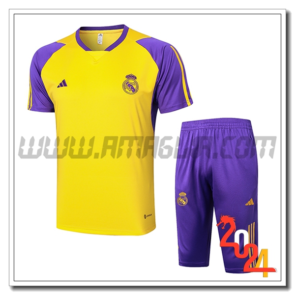 Kit Maglia Allenamento + Pantaloncini Real Madrid Giallo/viola 2024 2025