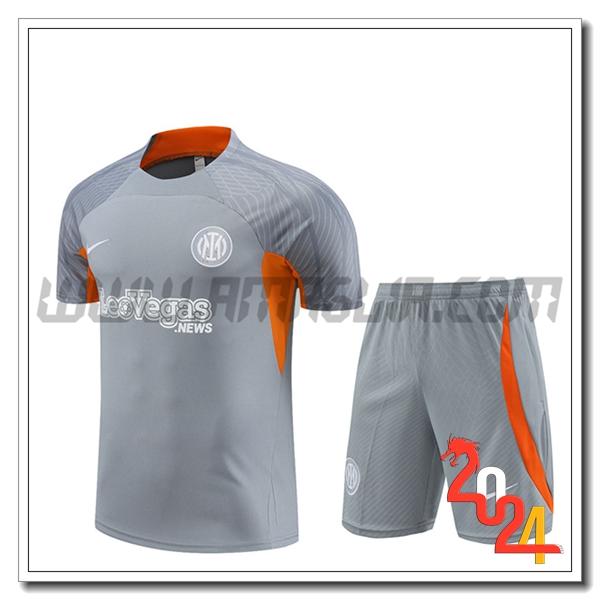Kit Maglia Allenamento + Pantaloncini Inter Milan Grigio/Arancia 2024 2025