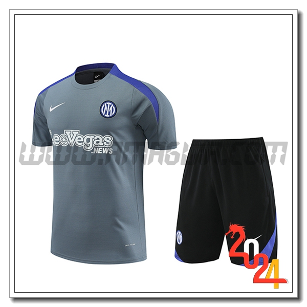 Kit Maglia Allenamento + Pantaloncini Inter Milan Grigio/Blu 2024 2025