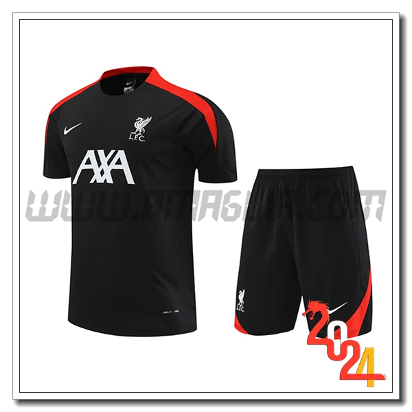 Kit Maglia Allenamento + Pantaloncini FC Liverpool Nero/Rosso 2024 2025