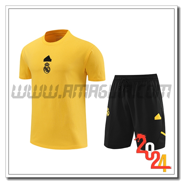 Kit Maglia Allenamento + Pantaloncini Real Madrid Giallo/Nero 2024 2025