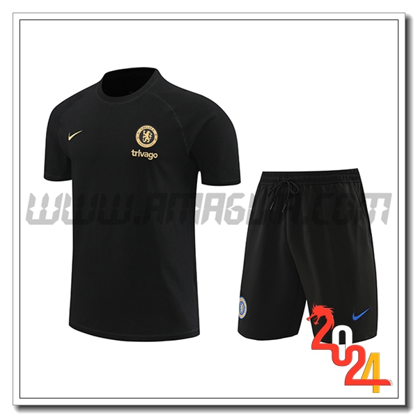 Kit Maglia Allenamento + Pantaloncini FC Chelsea Nero 2024 2025
