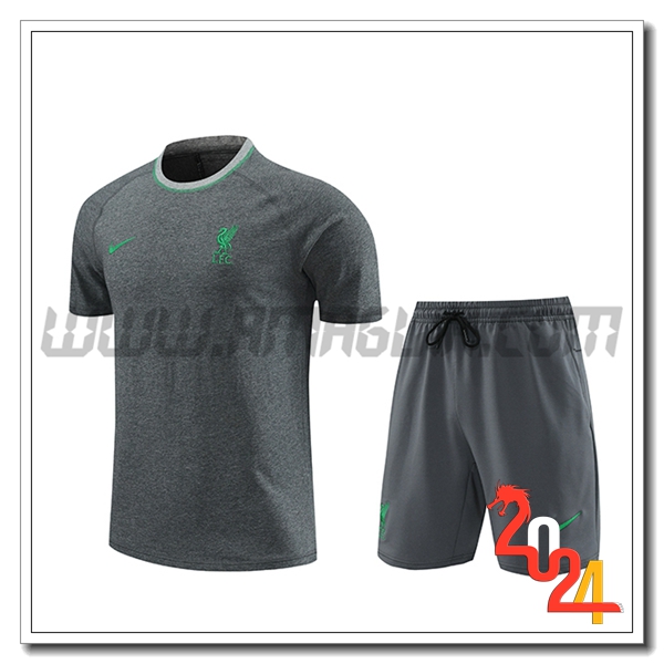 Kit Maglia Allenamento + Pantaloncini FC Liverpool Grigio 2024 2025