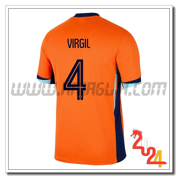 Prima Maglia Squadra Paesi Bassi VIRGIL #4 Arancia 2024 2025