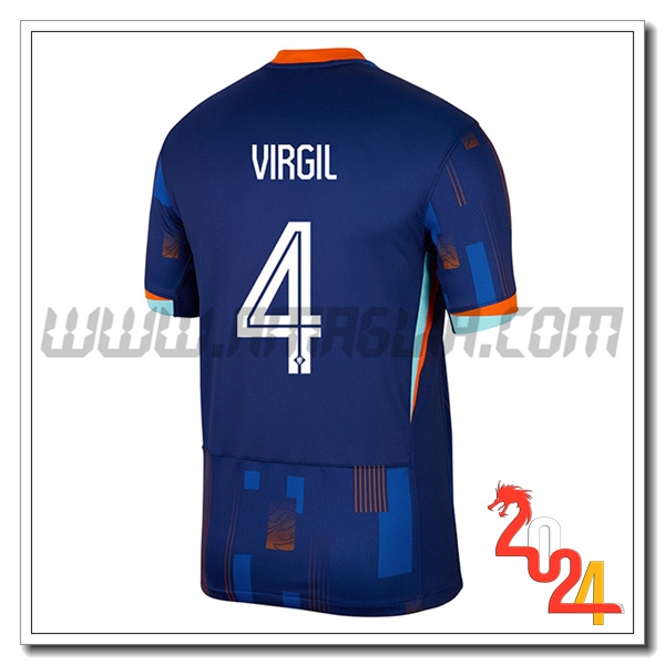 Seconda Maglia Squadra Paesi Bassi VIRGIL #4 Blu marino 2024 2025