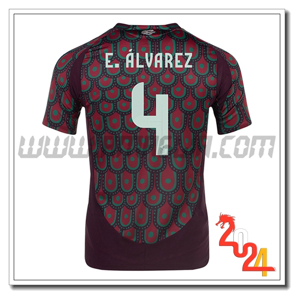 Prima Maglia Squadra Messico E.ALVAREZ #4 Rosso scuro 2024 2025