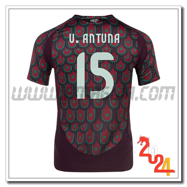 Prima Maglia Squadra Messico U.ANTUNA #15 Rosso scuro 2024 2025
