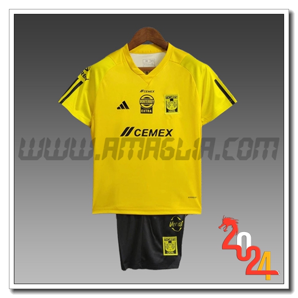 Kit Maglia Allenamento + Pantaloncini Tigres UANL Bambino Giallo/Nero 2024 2025