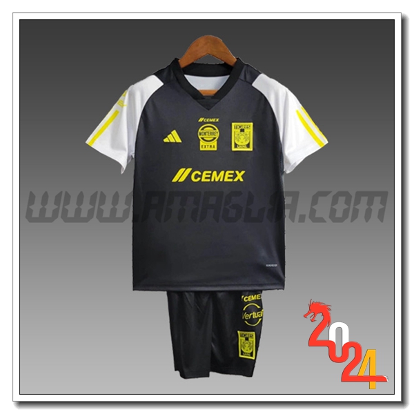 Kit Maglia Allenamento + Pantaloncini Tigres UANL Bambino Nero/Giallo 2024 2025
